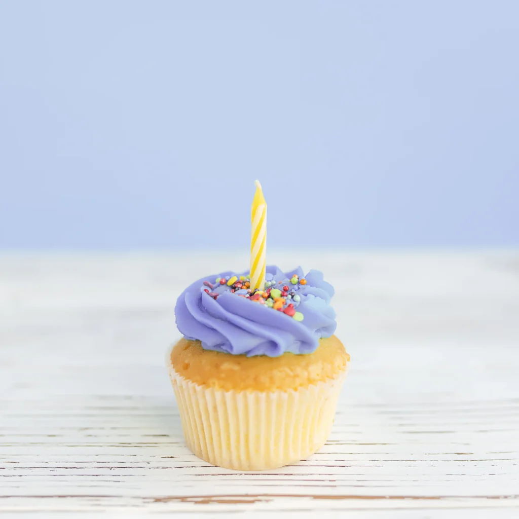Birthday greeting concept yellow candle on muffin 2026 03 19 10 42 47 utc
